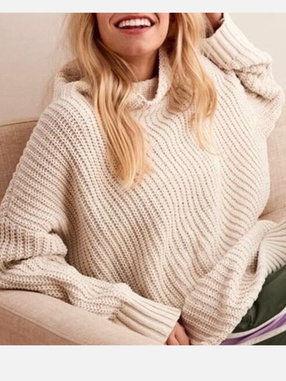 Aerie Chenille Chunky Knit Mock Turtleneck Sweater Cream